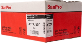 SanPro® Black Polyethylene Garbage Bags 35'' x 50'' Strong CS/125.